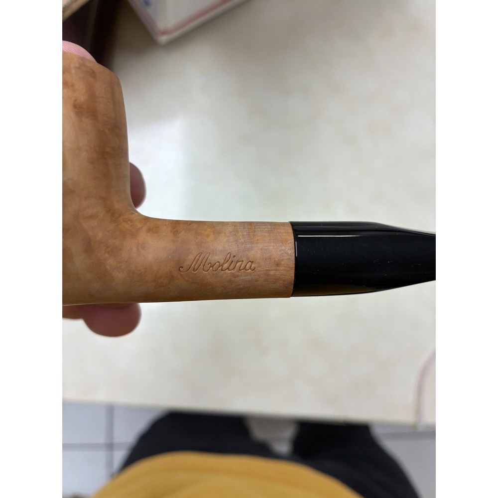 Molina Italian Briar Wood Tobacco Pipe Smooth Natural Billiard Made in Italy